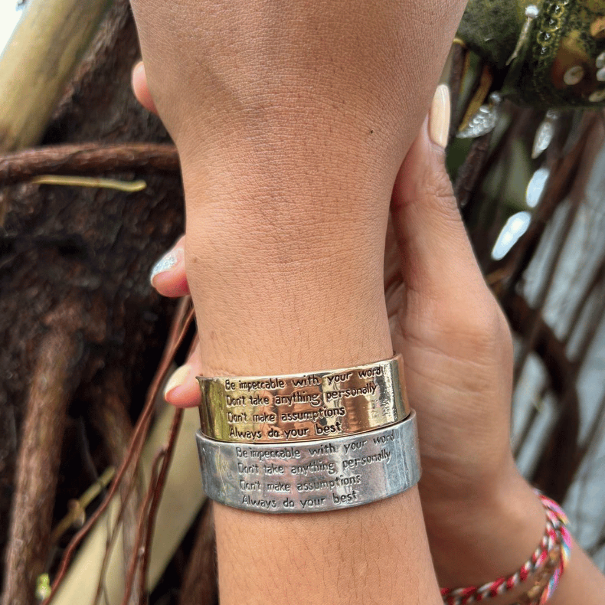 Jewelry Evolution Bracelet The Four Agreements Matte Textured Cuff