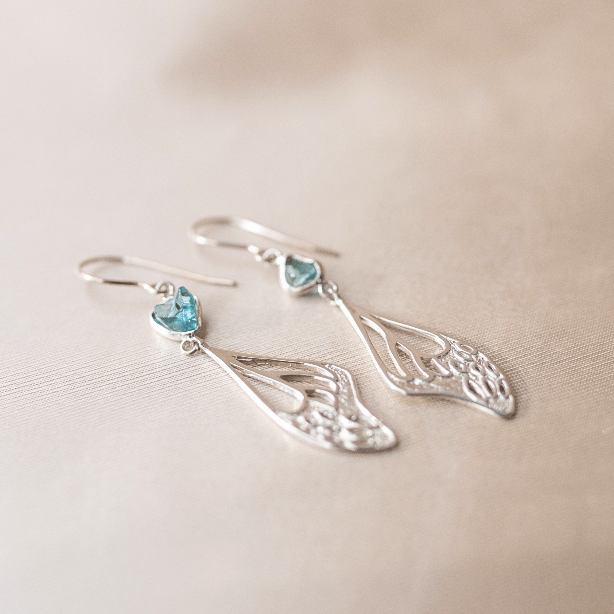 Jewelry Evolution Earrings Radiance Butterfly Wing Earrings with Blue Zircon