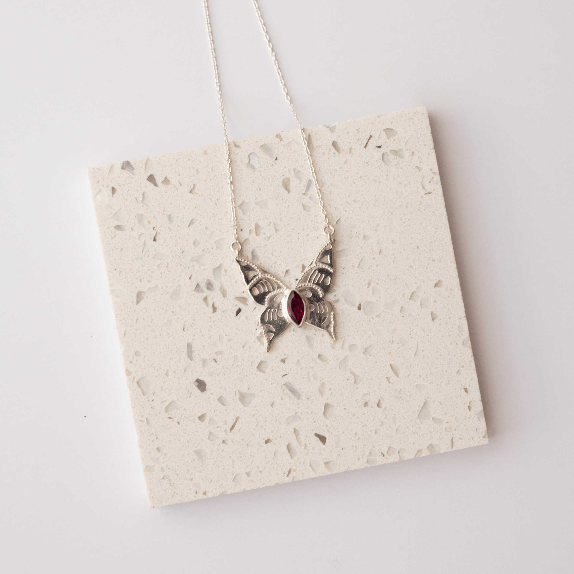 Jewelry Evolution Necklace Butterfly Necklace with Garnet