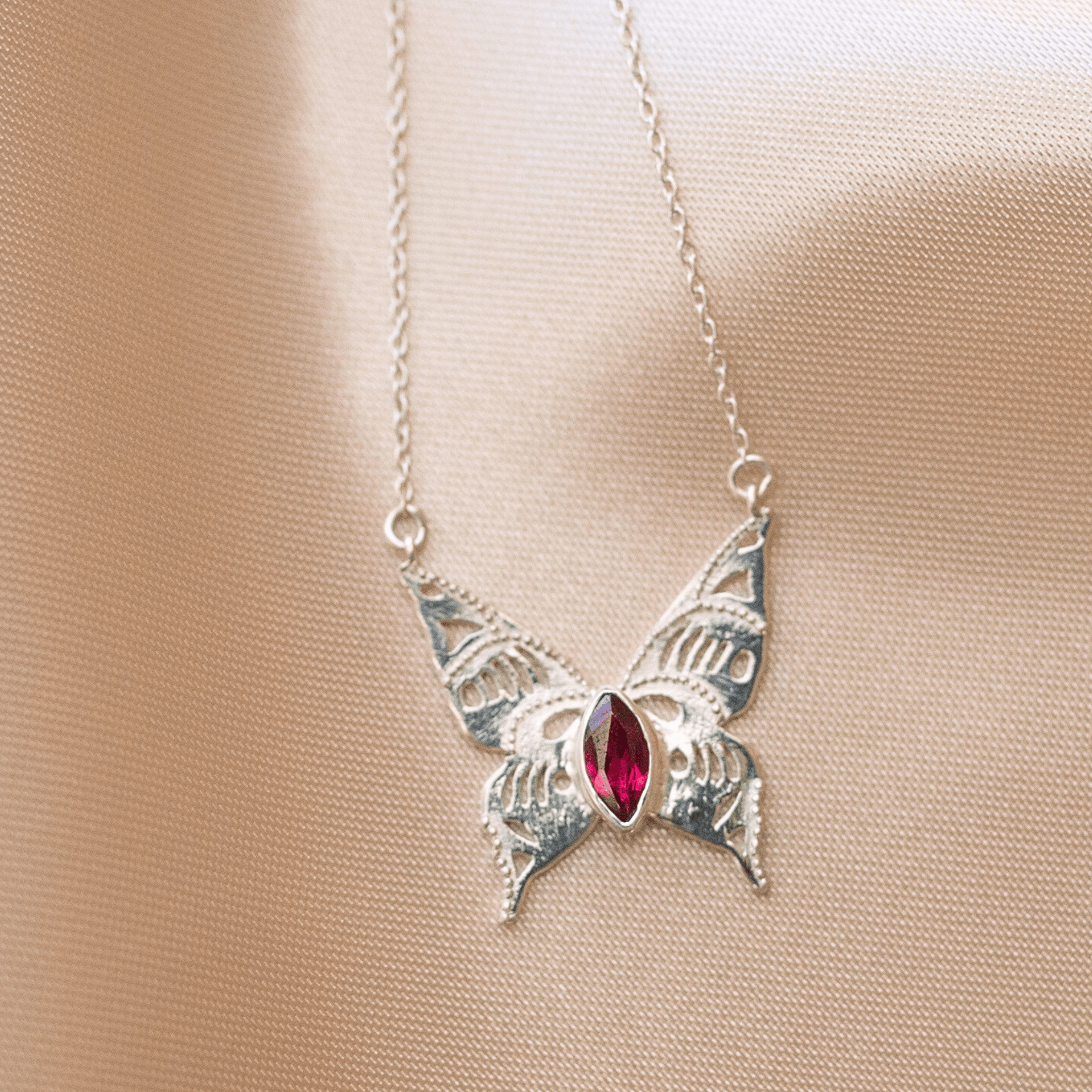 Jewelry Evolution Necklace Butterfly Necklace with Garnet