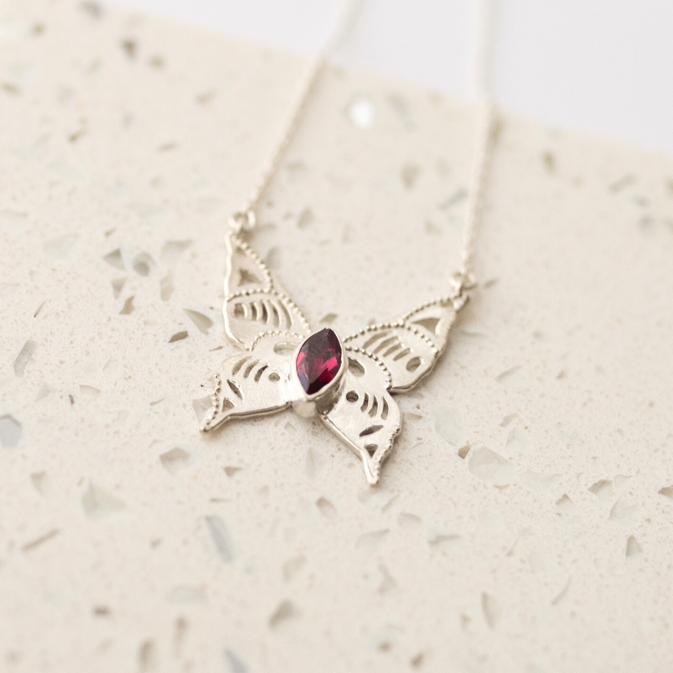 Jewelry Evolution Necklace Butterfly Necklace with Garnet