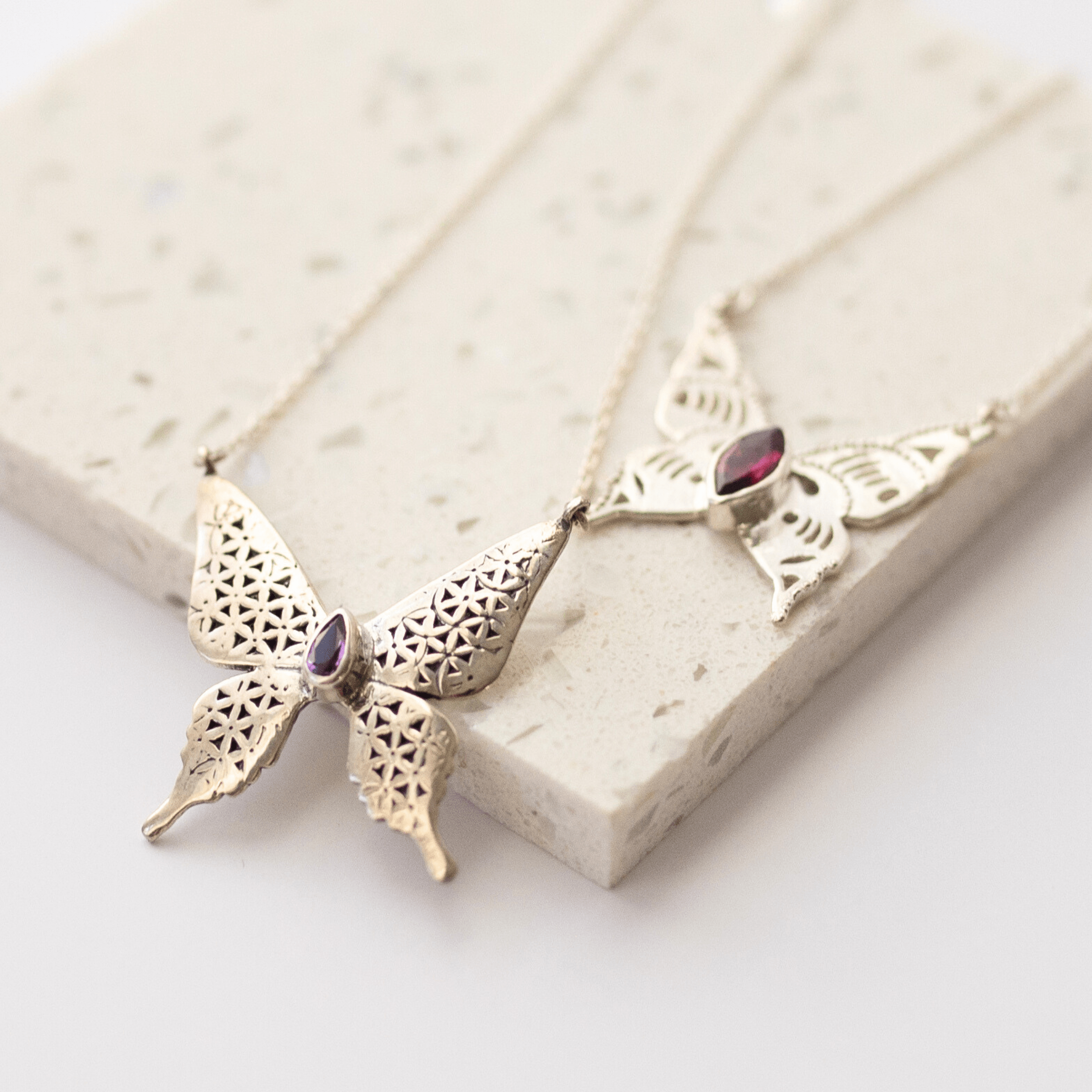 Jewelry Evolution Necklace Butterfly Necklace with Garnet