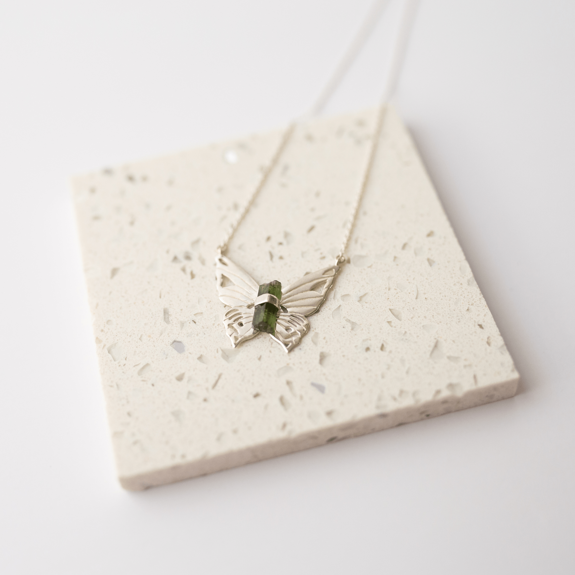 Jewelry Evolution Necklace Butterfly Necklace with Green Tourmaline Crystal