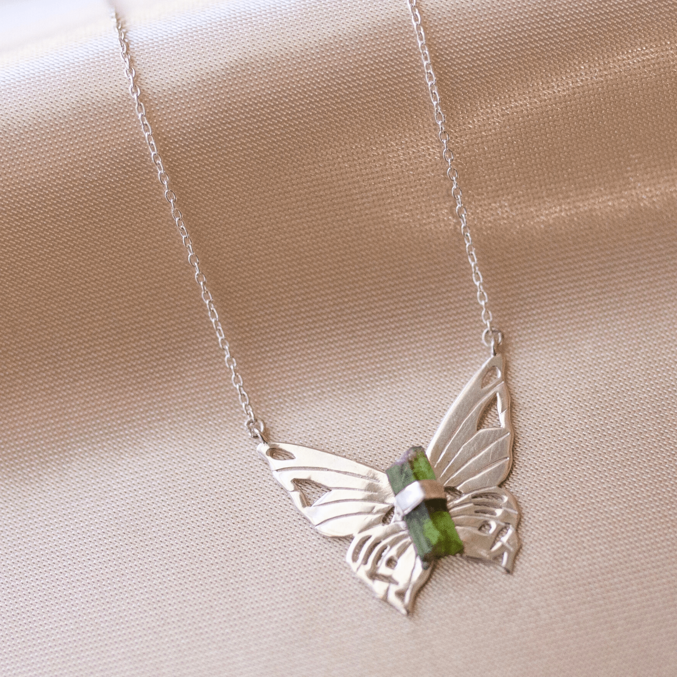 Jewelry Evolution Necklace Butterfly Necklace with Green Tourmaline Crystal