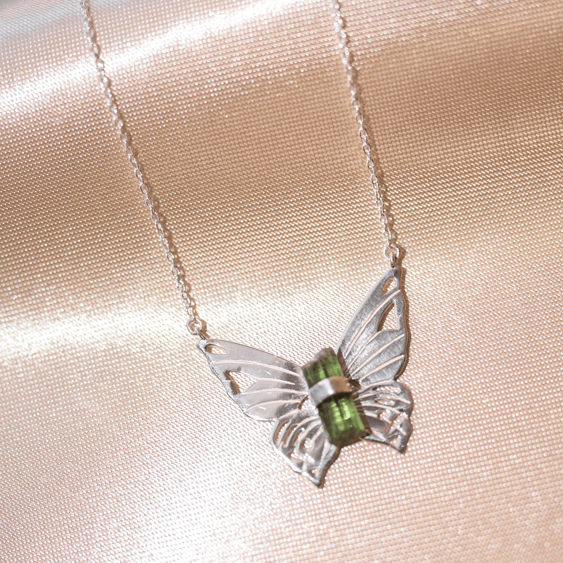 Jewelry Evolution Necklace Butterfly Necklace with Green Tourmaline Crystal