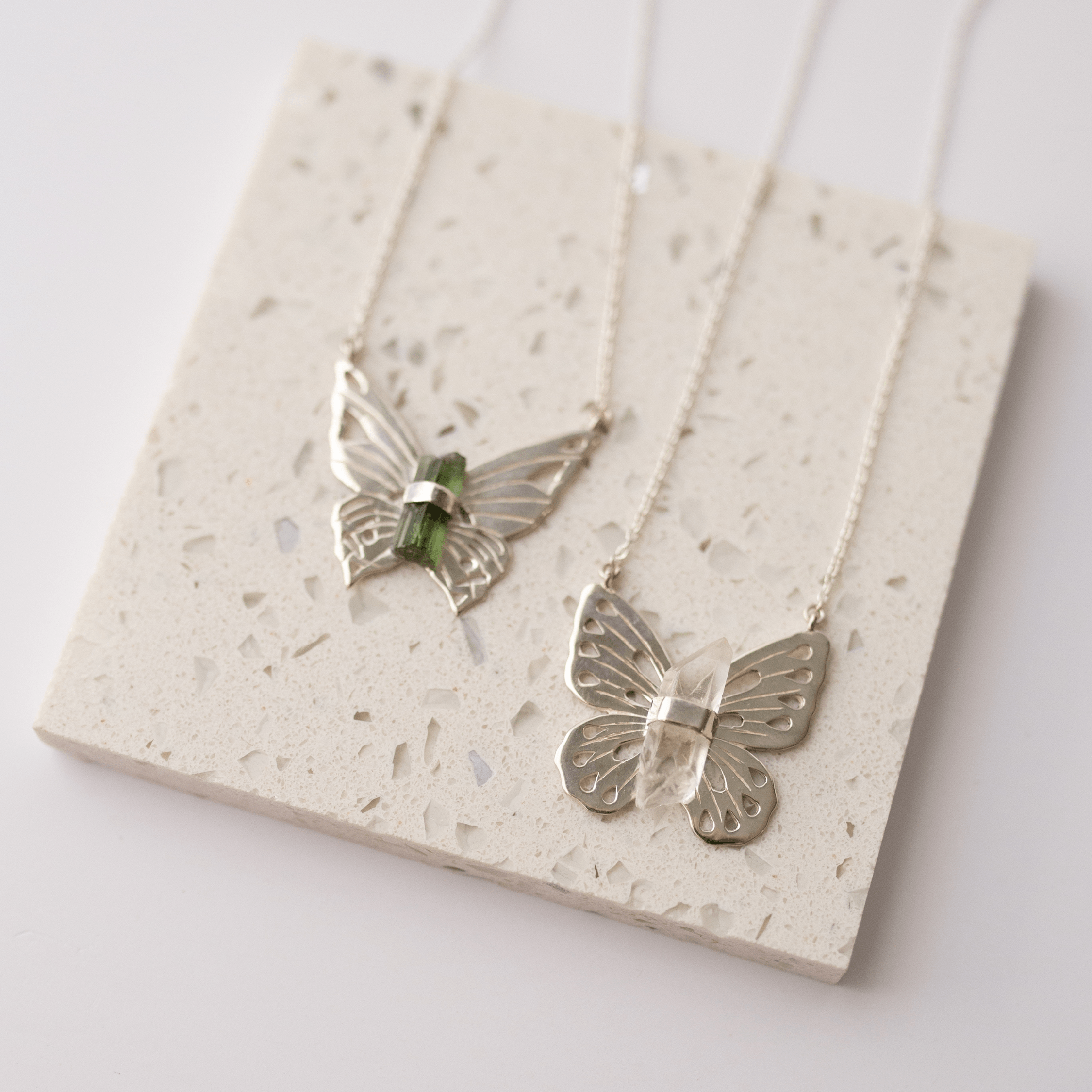 Jewelry Evolution Necklace Butterfly Necklace with Green Tourmaline Crystal