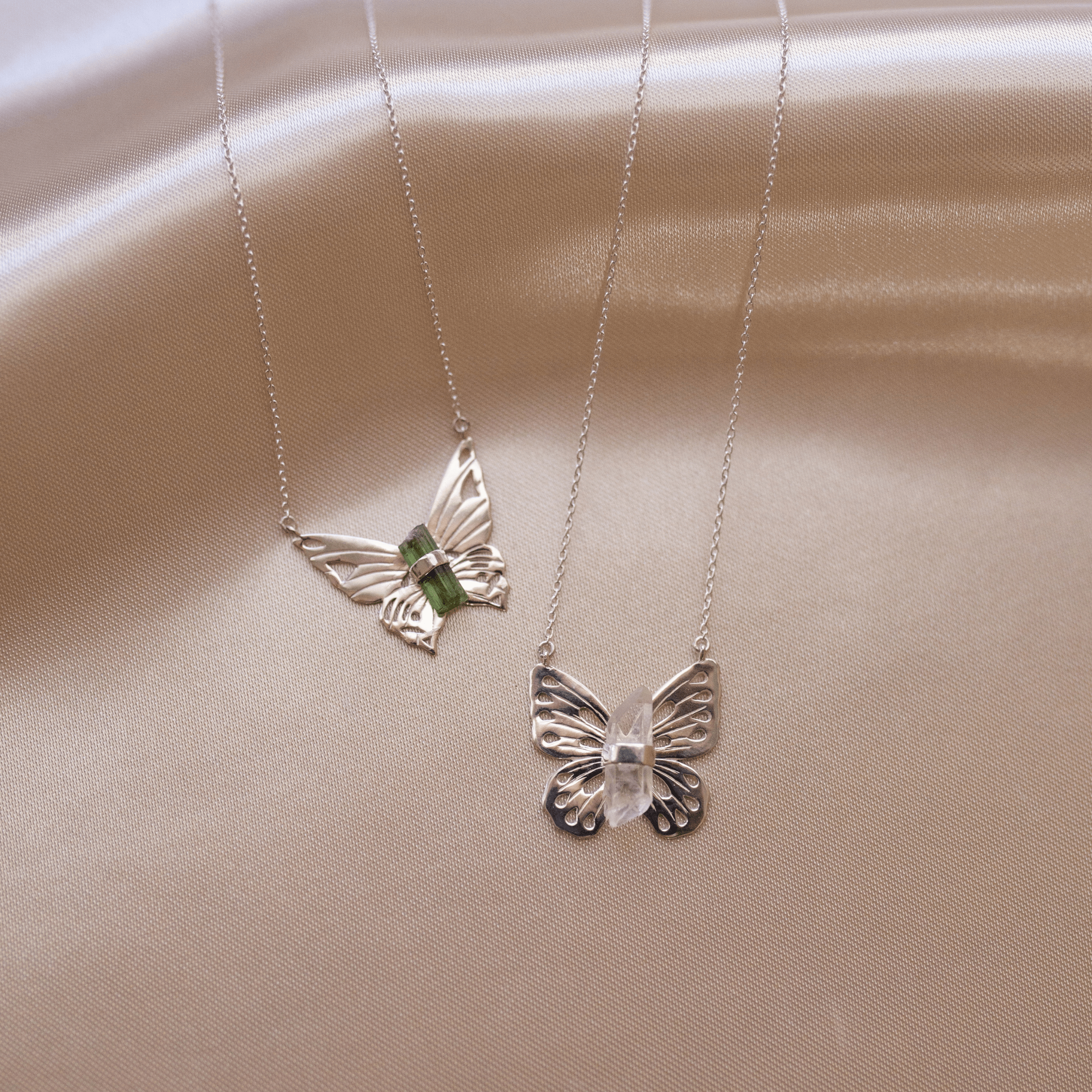 Jewelry Evolution Necklace Butterfly Necklace with Green Tourmaline Crystal