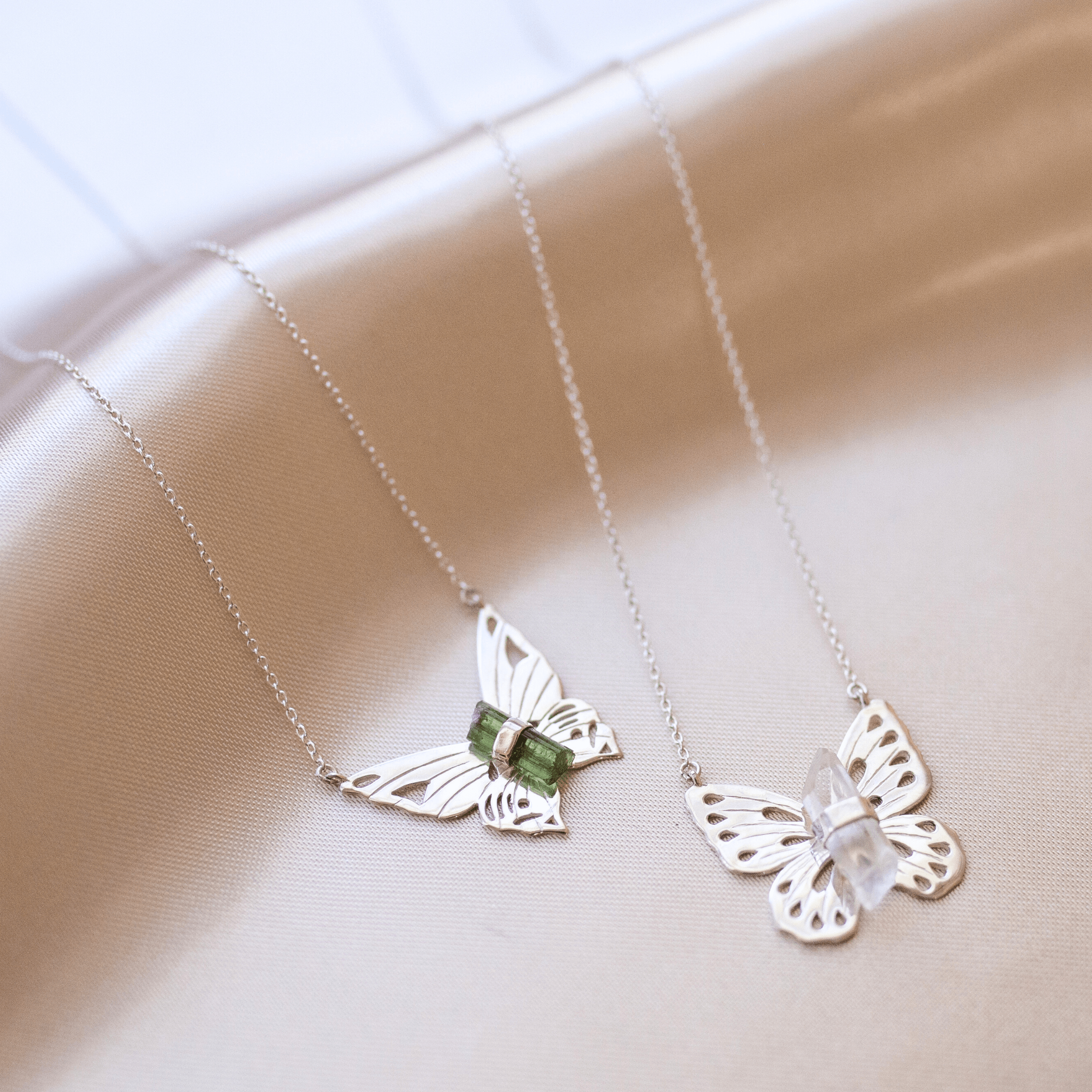 Jewelry Evolution Necklace Butterfly Necklace with Green Tourmaline Crystal