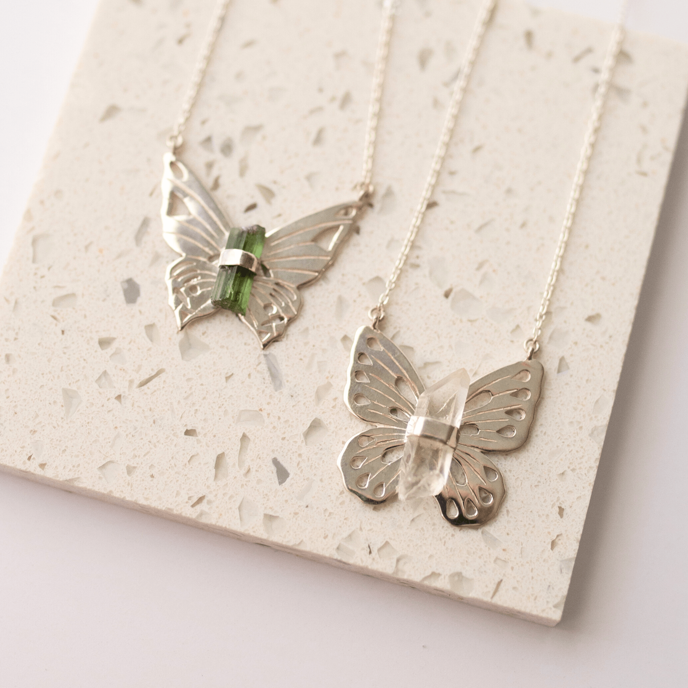 Jewelry Evolution Necklace Butterfly Necklace with Green Tourmaline Crystal