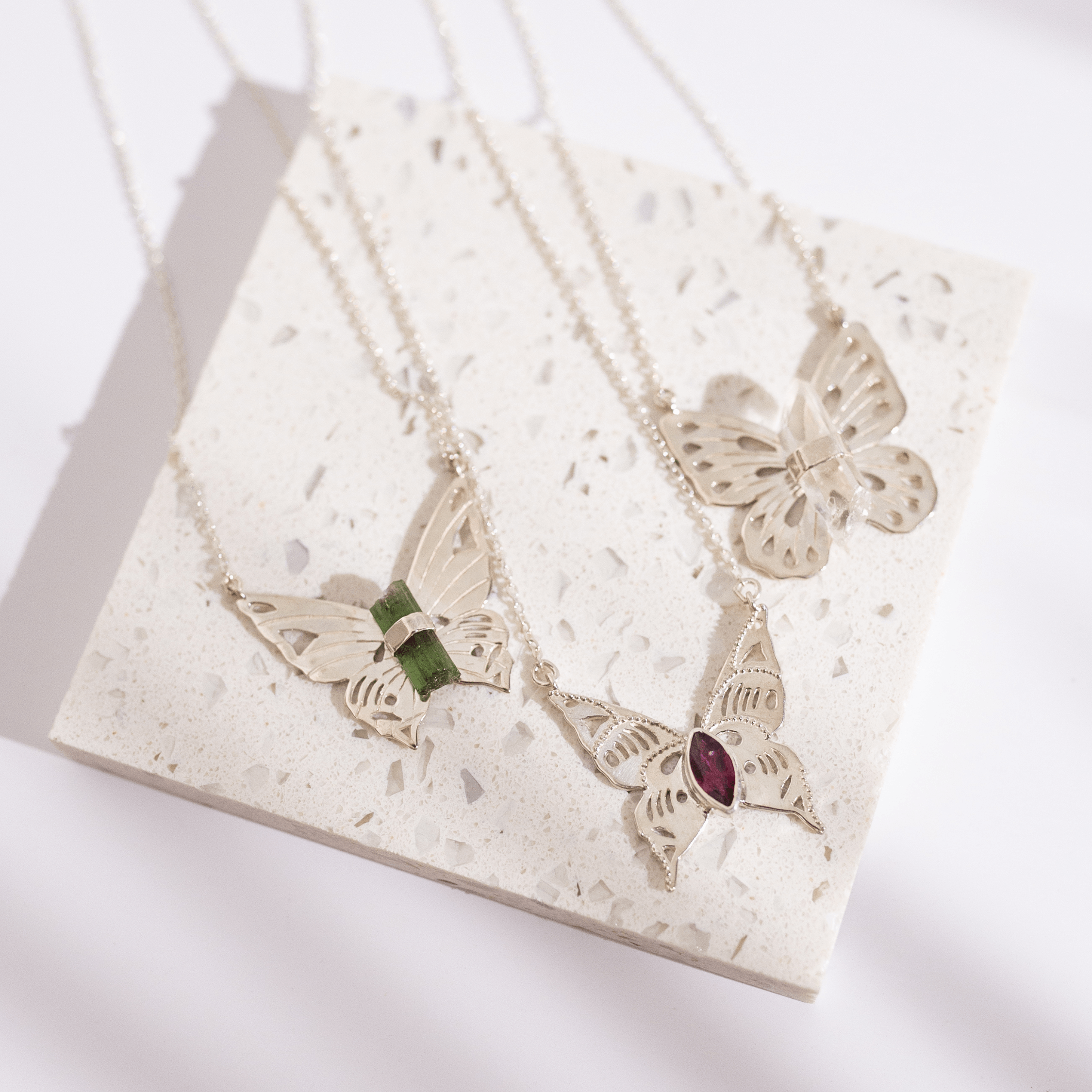 Jewelry Evolution Necklace Butterfly Necklace with Green Tourmaline Crystal