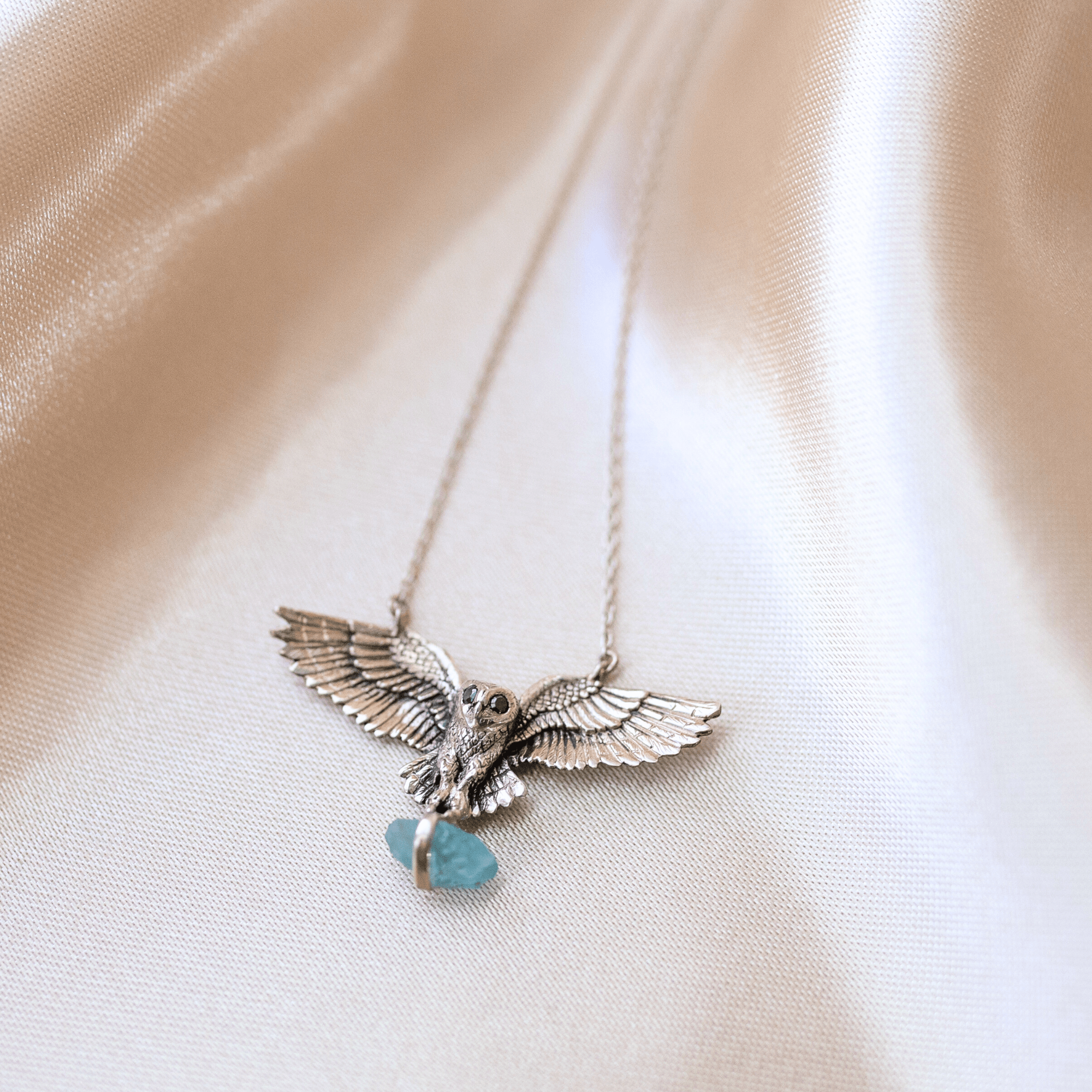 Jewelry Evolution Necklace Sterling Silver Owl "Wisdom & Truth" Necklace with Black Diamond and Apatite