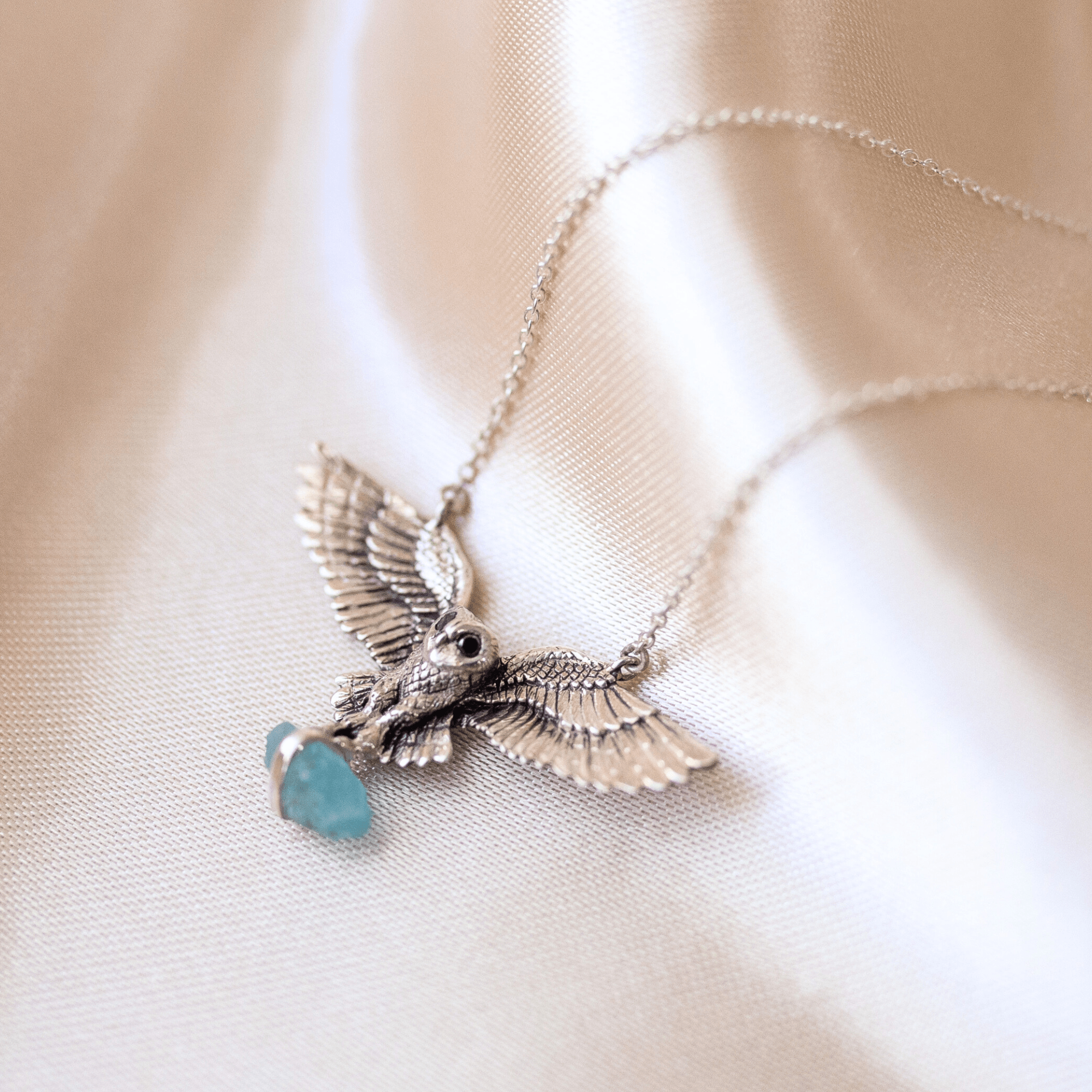 Jewelry Evolution Necklace Sterling Silver Owl "Wisdom & Truth" Necklace with Black Diamond and Apatite