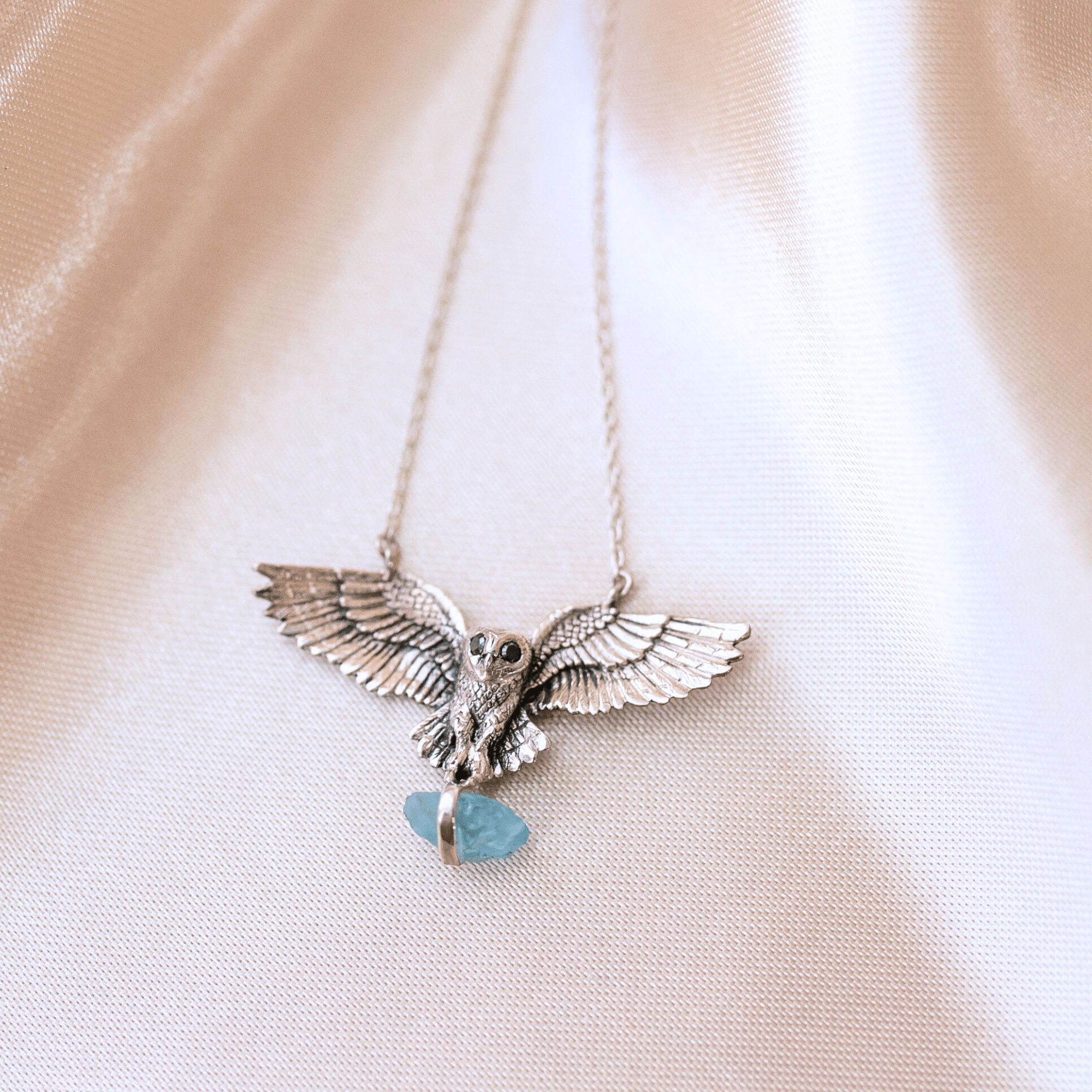 Jewelry Evolution Necklace Sterling Silver Owl "Wisdom & Truth" Necklace with Black Diamond and Apatite