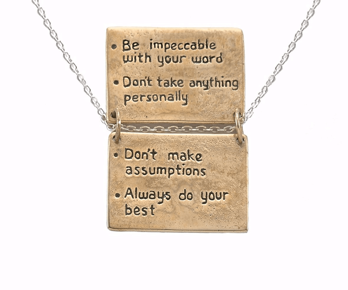 Jewelry Evolution Necklace 16-18" adjustable chain / Bronze The Four Agreements Book Necklace